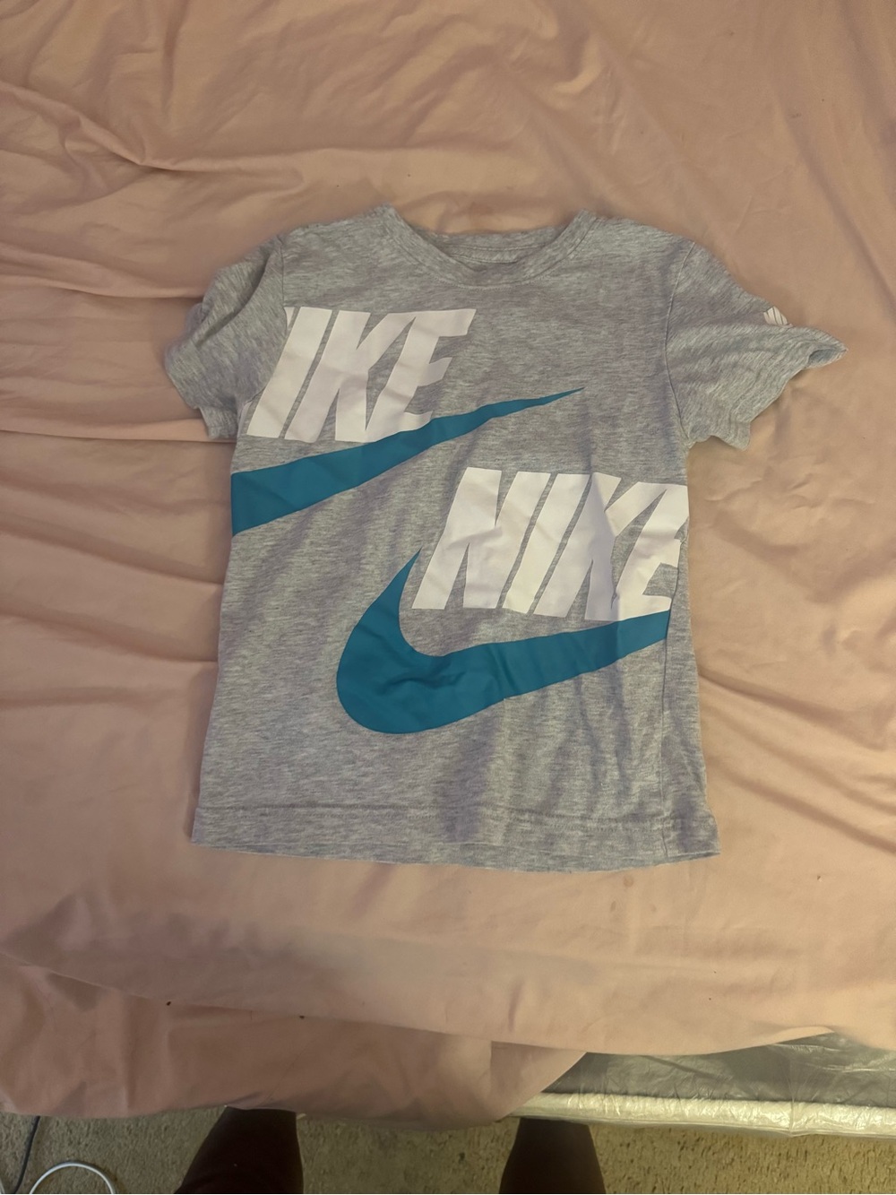 Nike Gray Short Sleeve Tee with Teal Swoosh